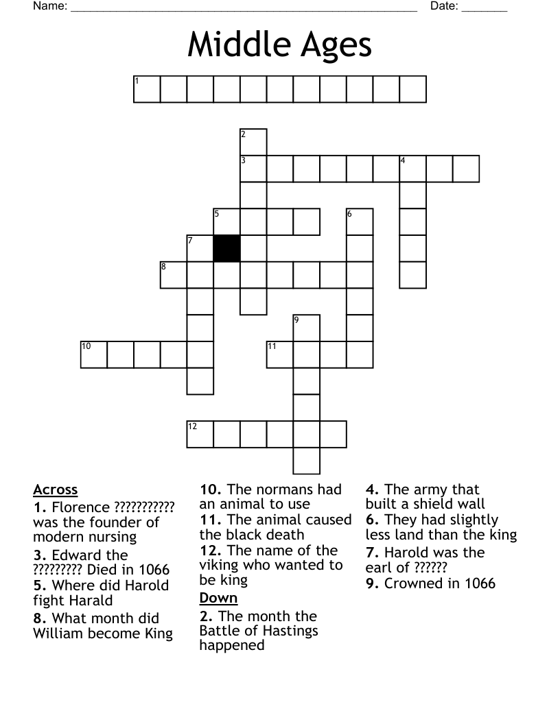Middle Ages Crossword
