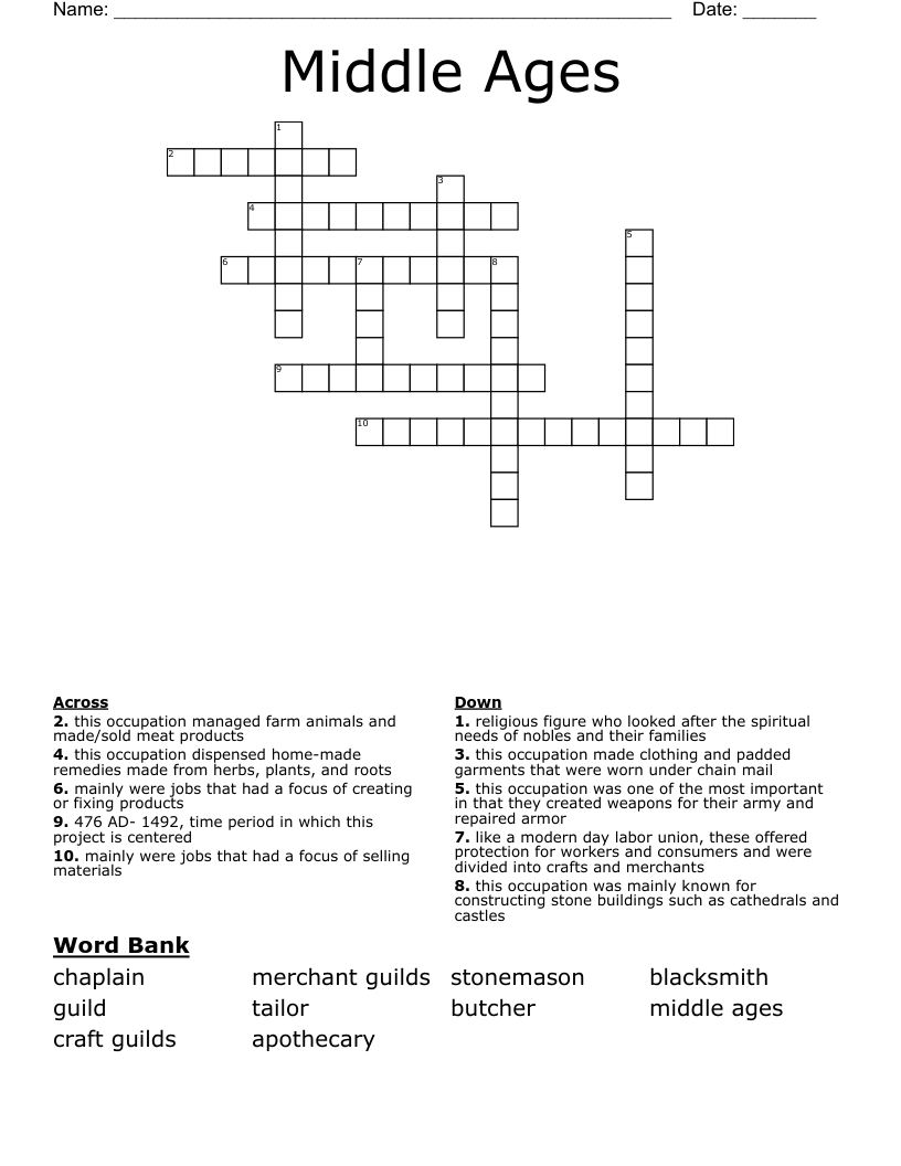 Middle Ages Crossword