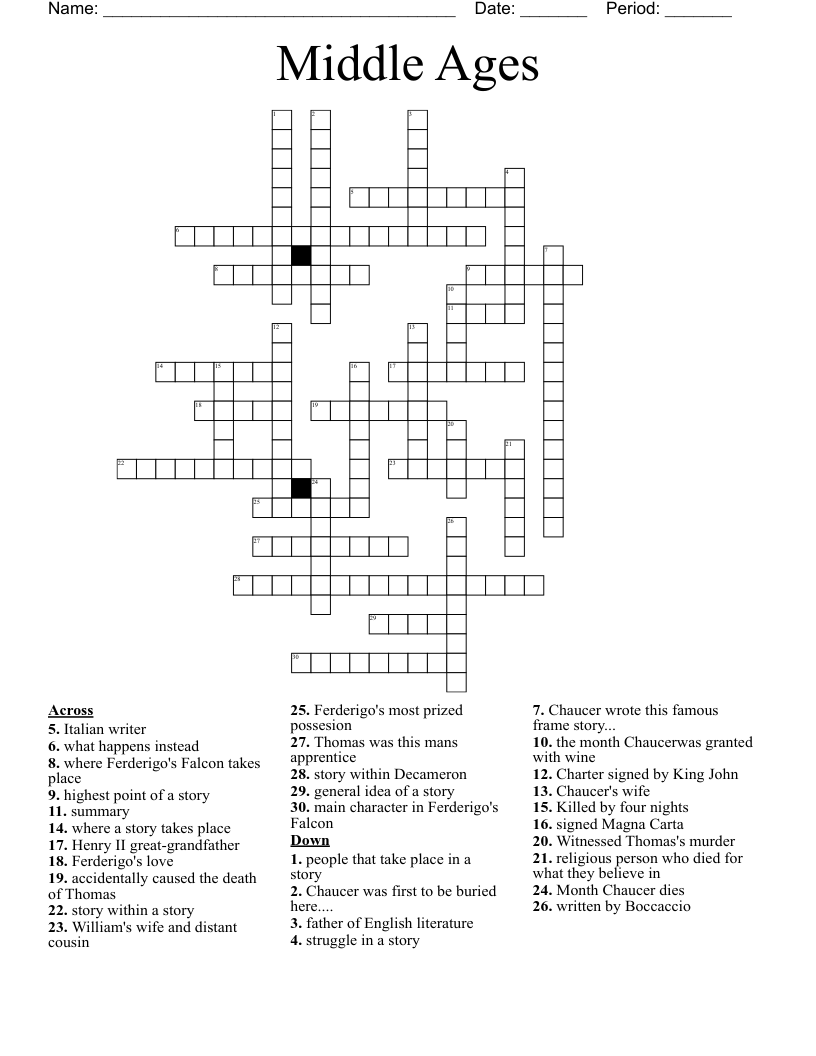 Middle Ages Crossword