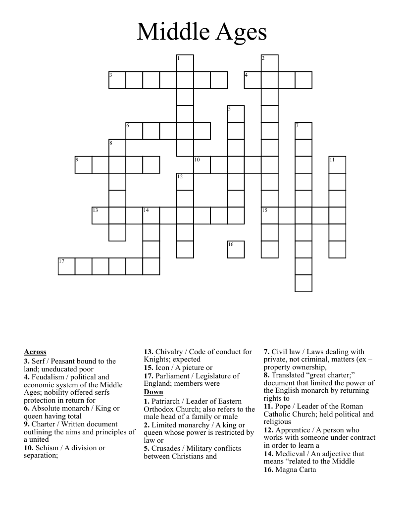 Middle Ages Crossword