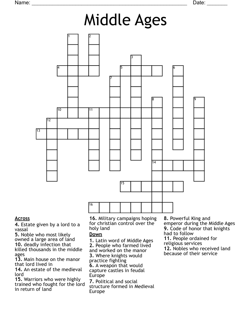Middle Ages Crossword