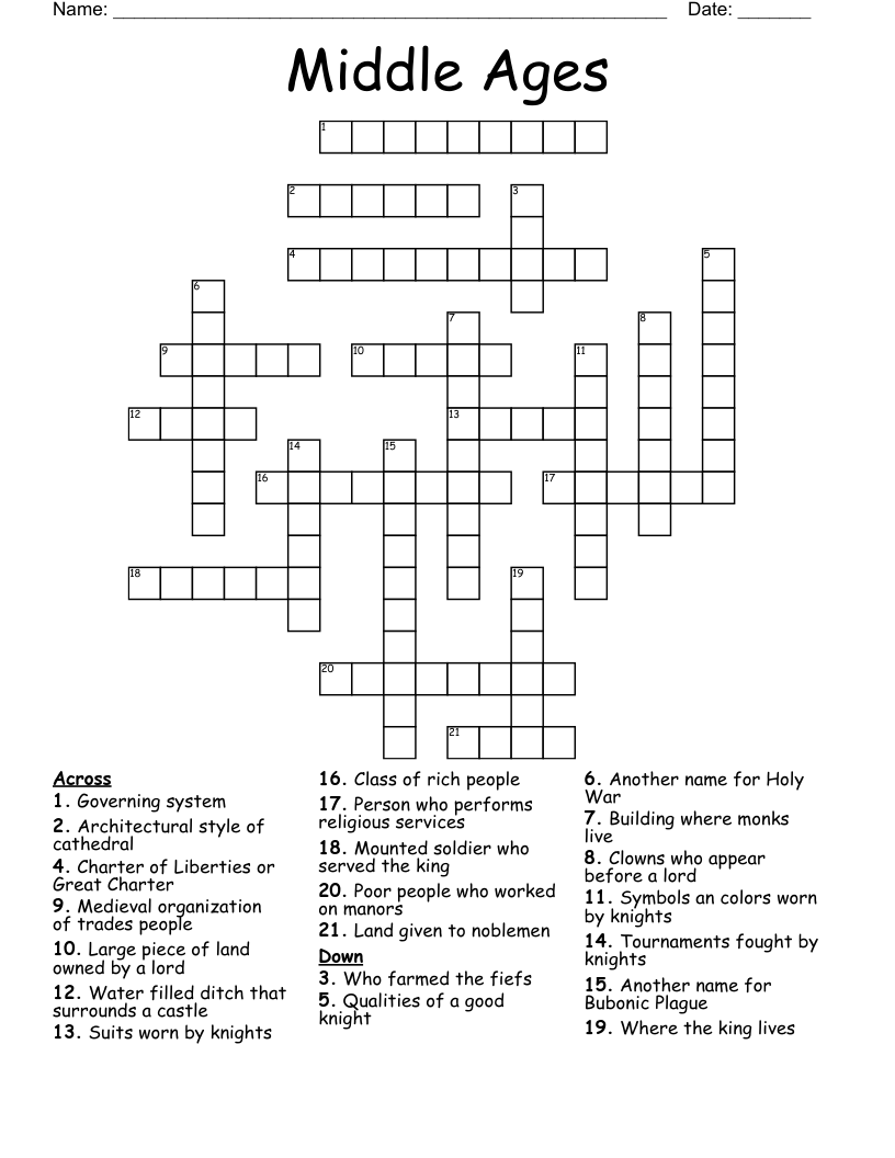 Middle Ages Crossword