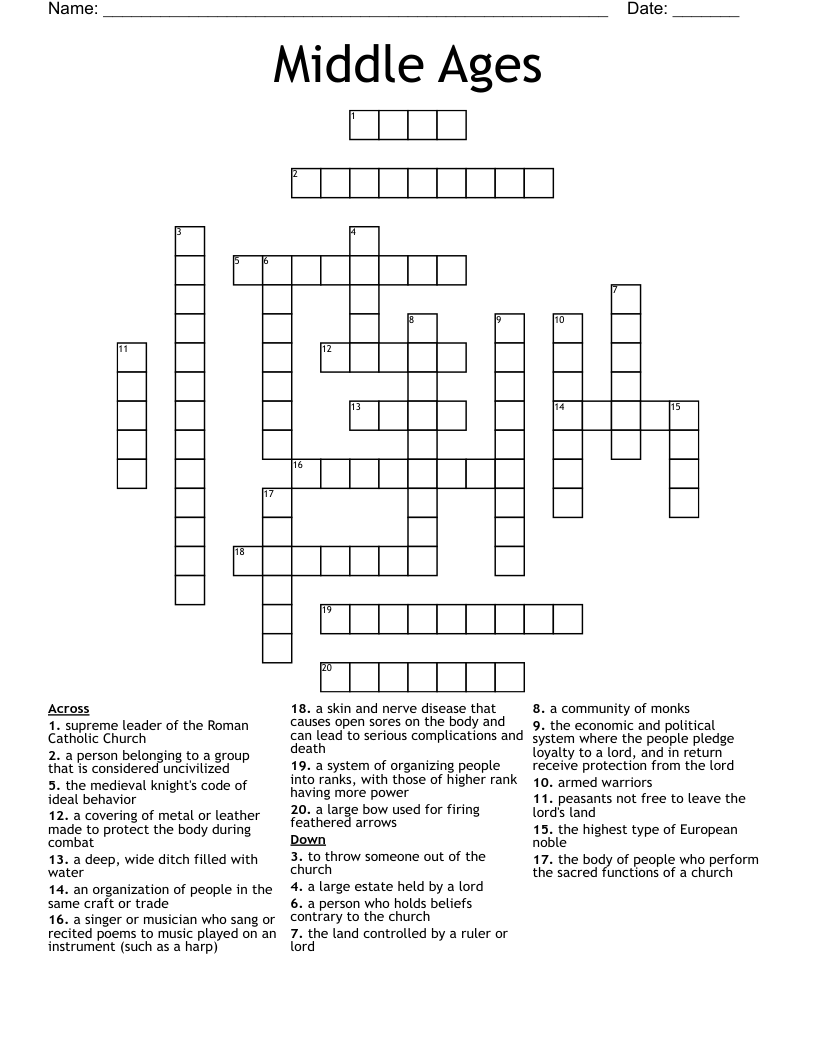 Middle Ages Crossword
