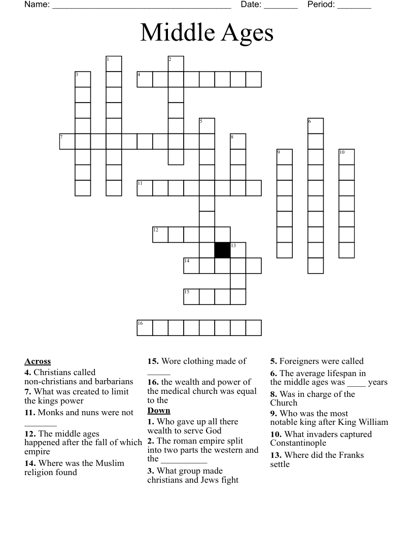 Middle Ages Crossword