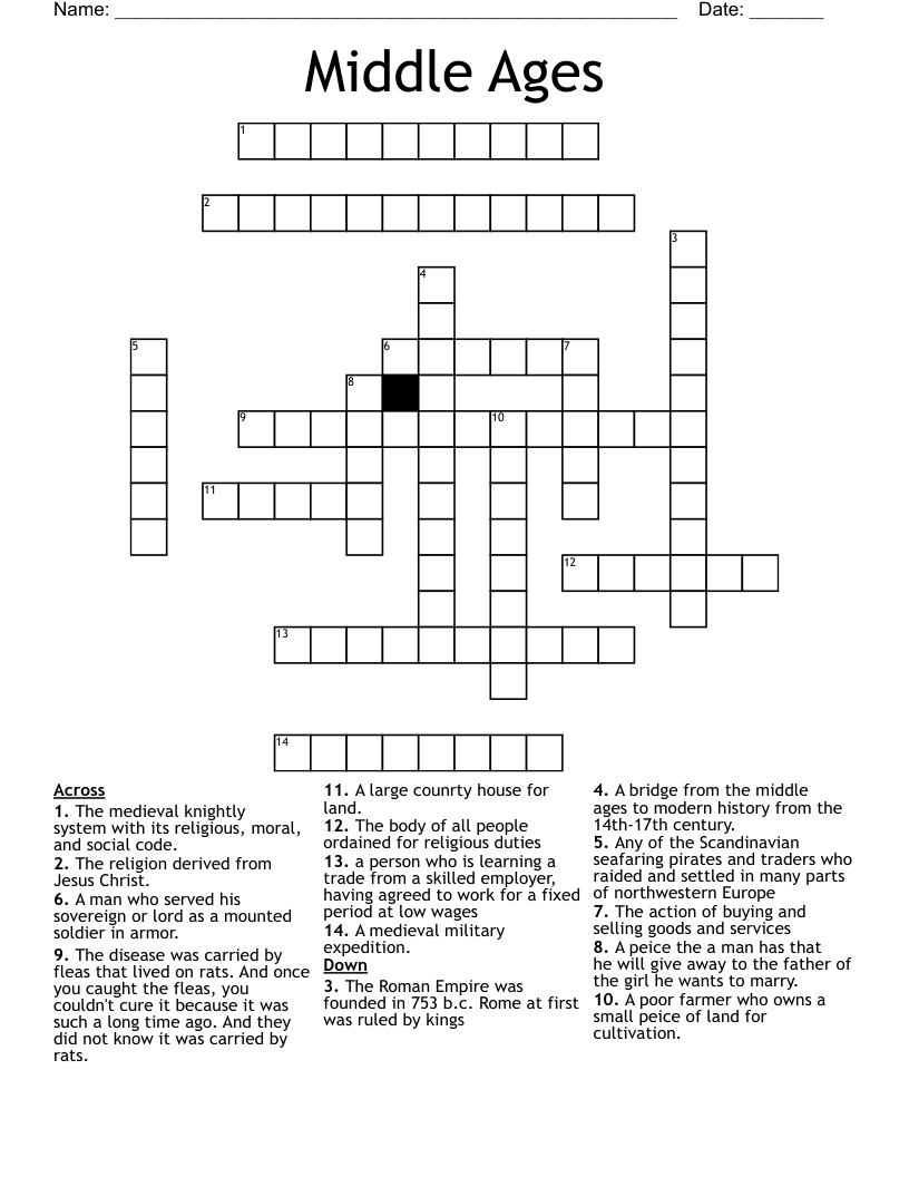 Middle Ages Crossword