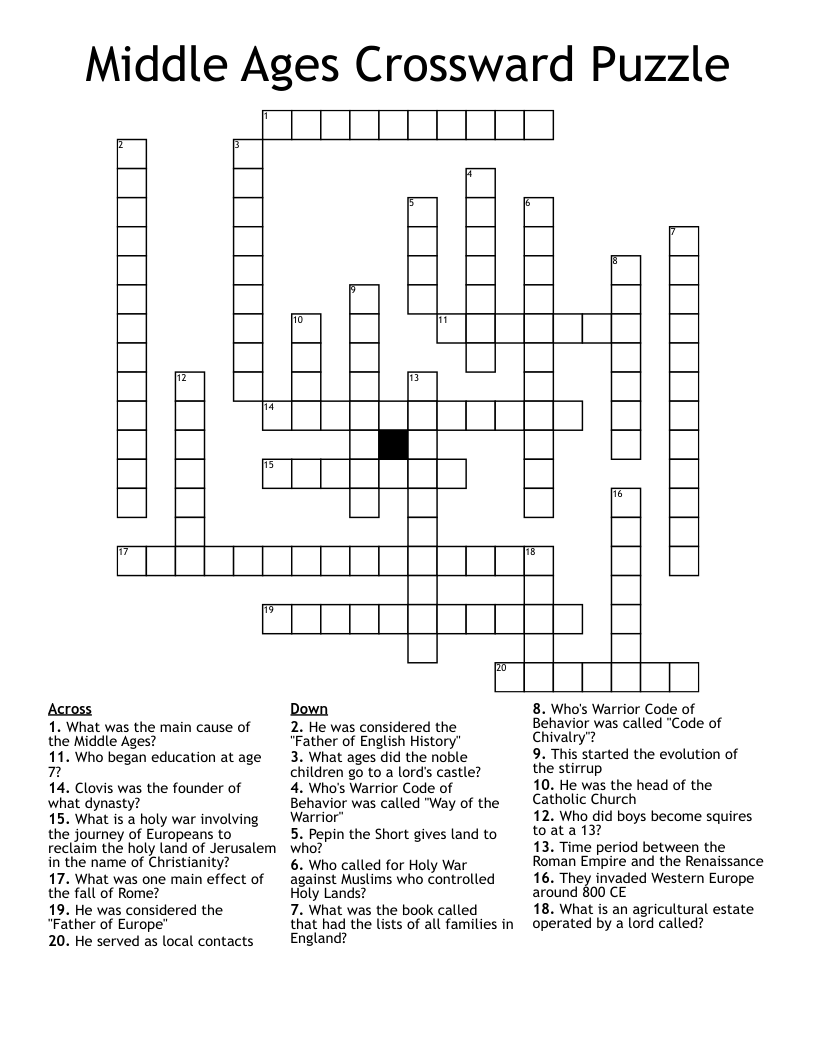 Middle Ages Crossward Puzzle Crossword