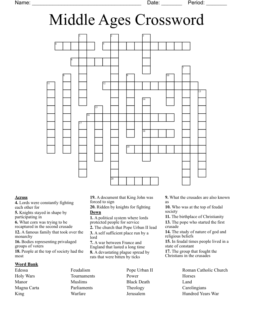 Middle Ages Crossword