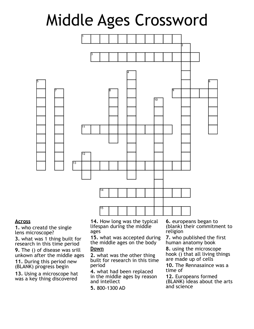 Middle Ages Crossword