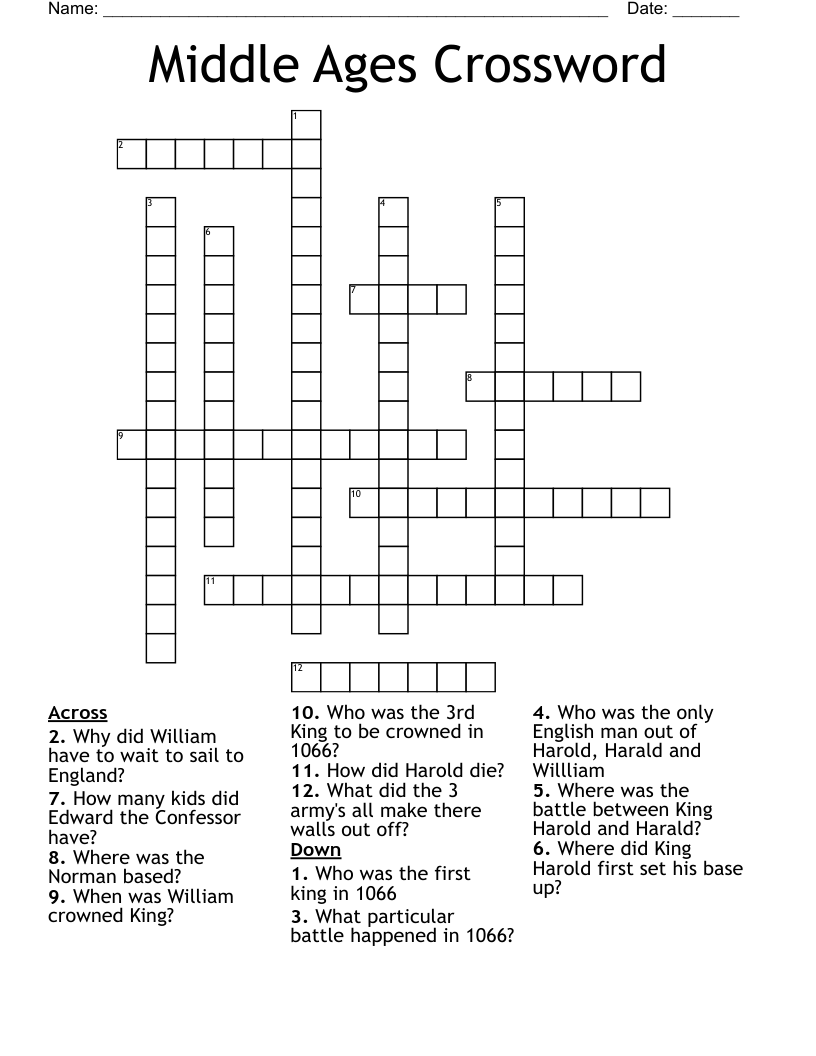 Middle Ages Crossword
