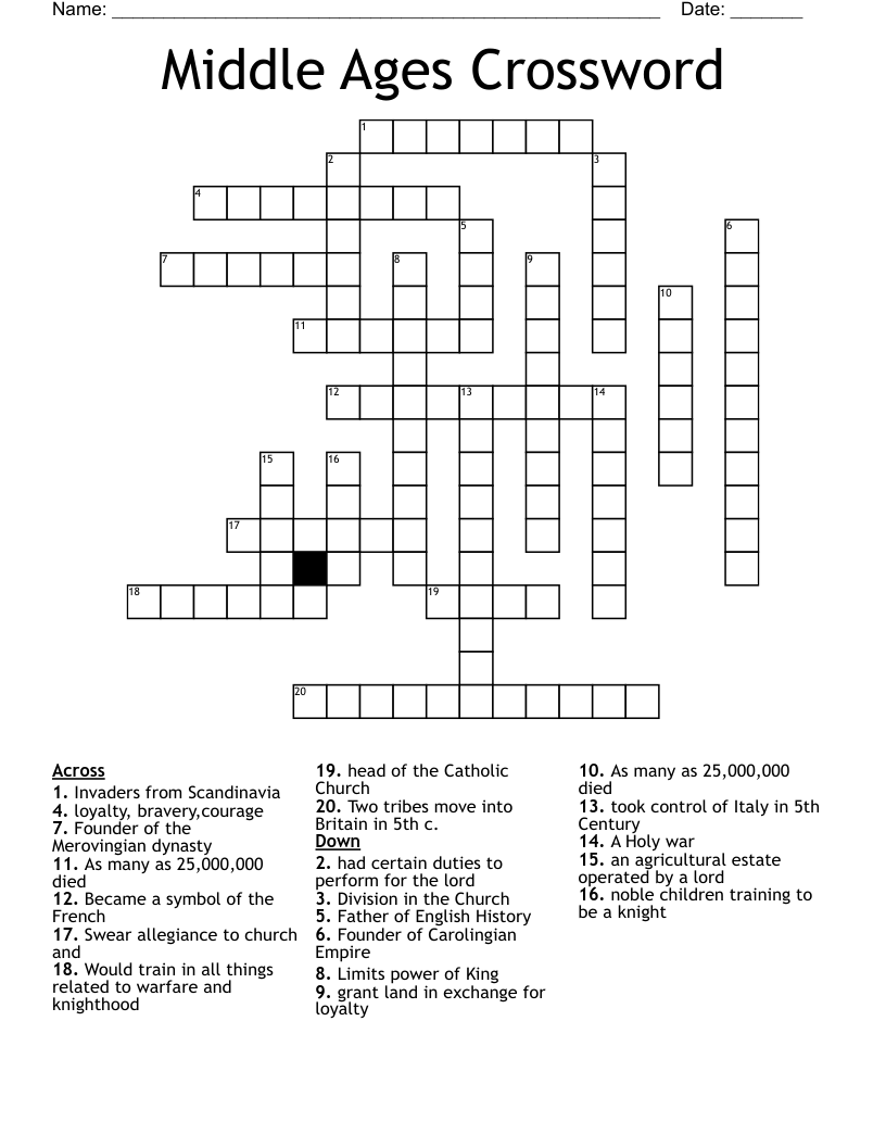 Middle Ages Crossword