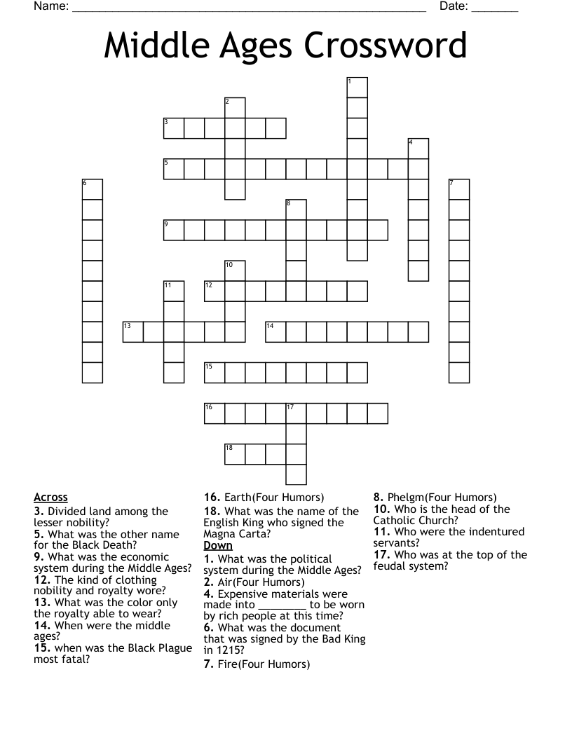 Middle Ages Crossword