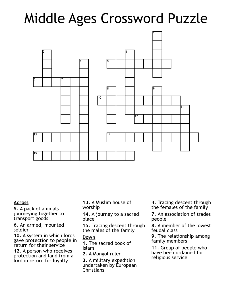 Middle Ages Crossword Puzzle