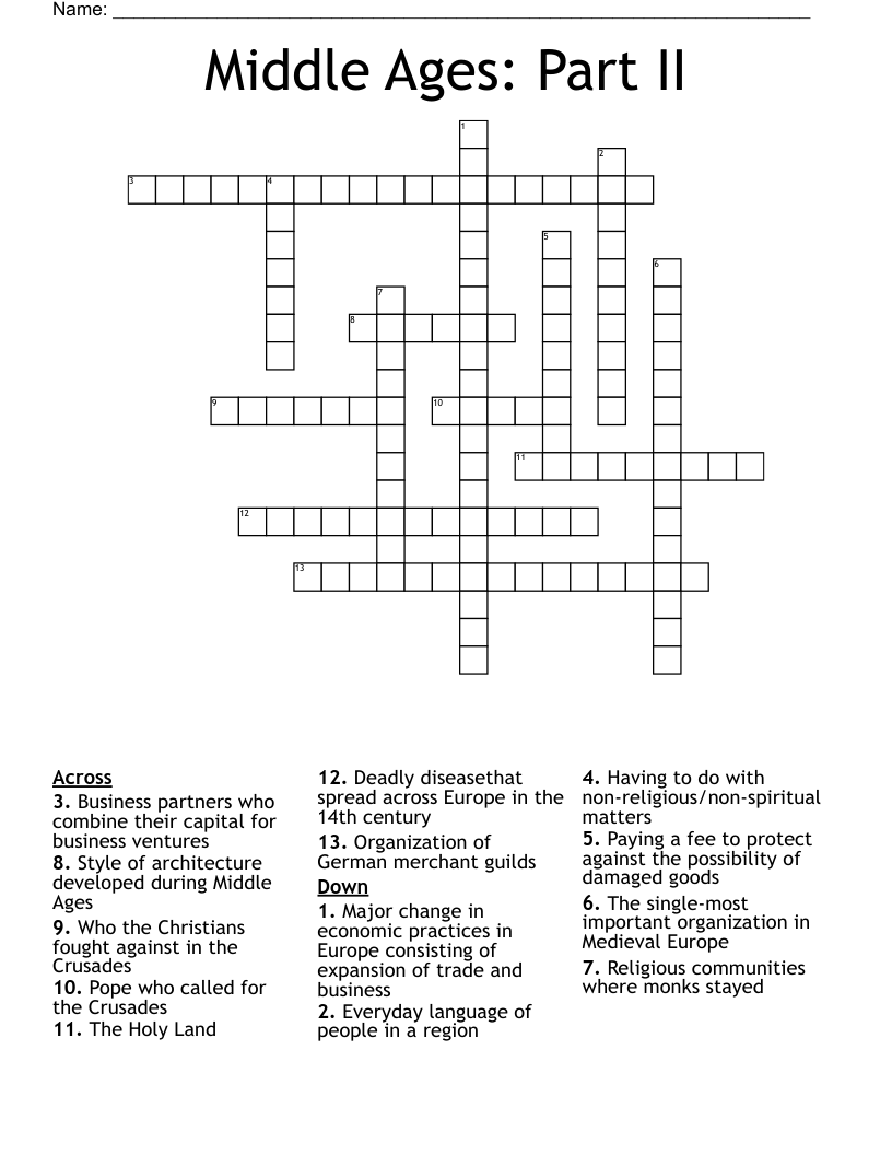 Middle Ages: Part II Crossword