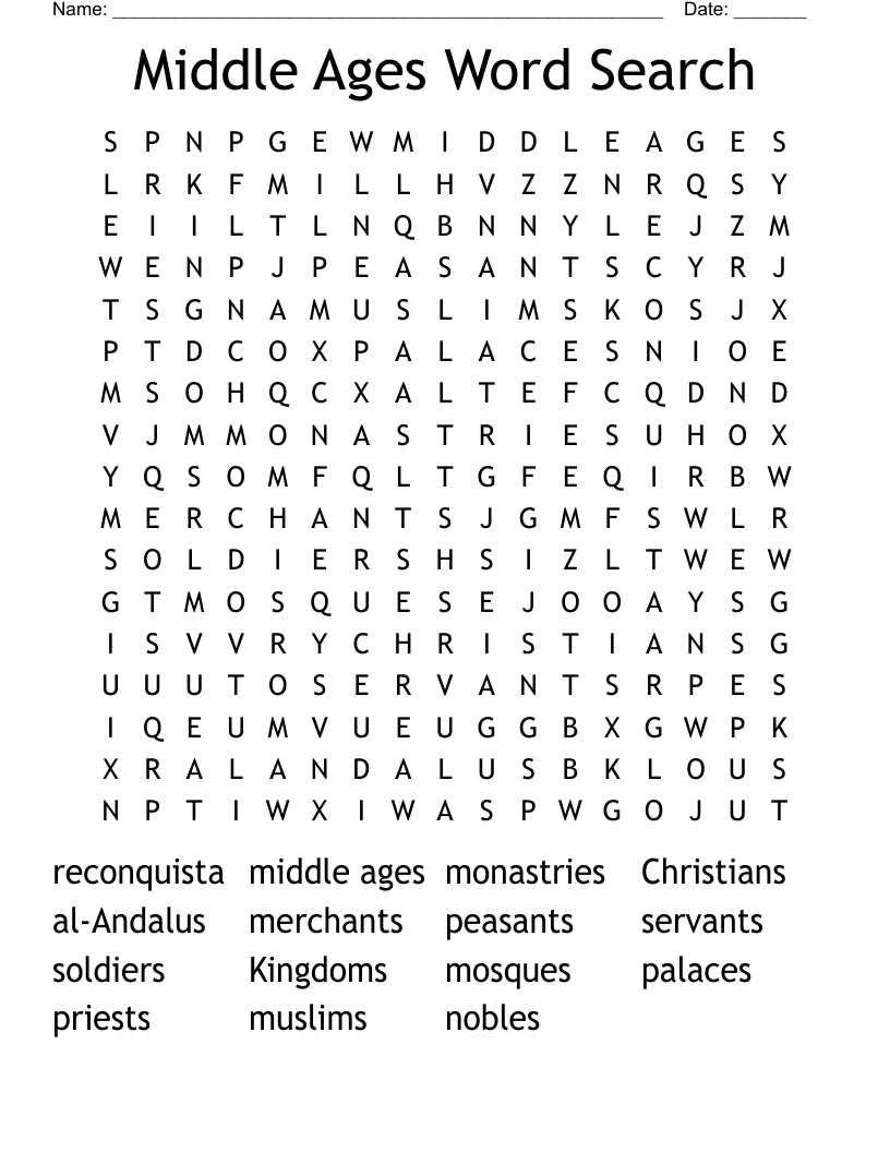 Middle Ages Word Search
