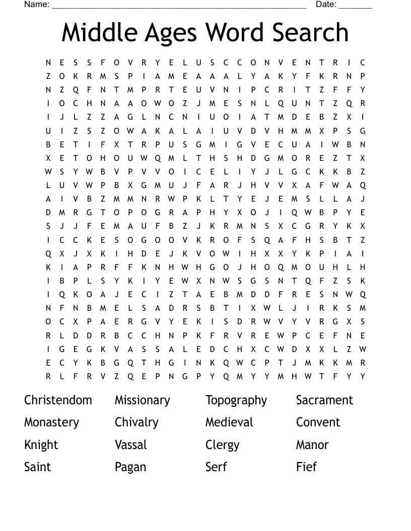 Middle Ages Word Search