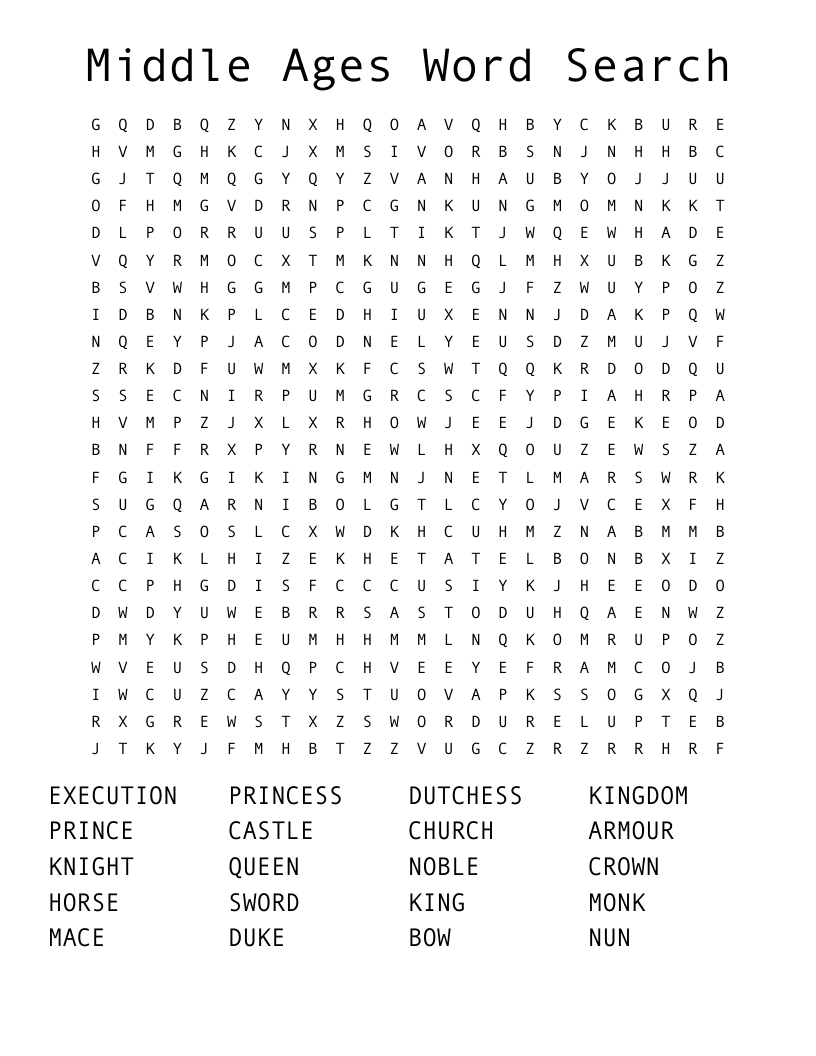 Middle Ages Word Search