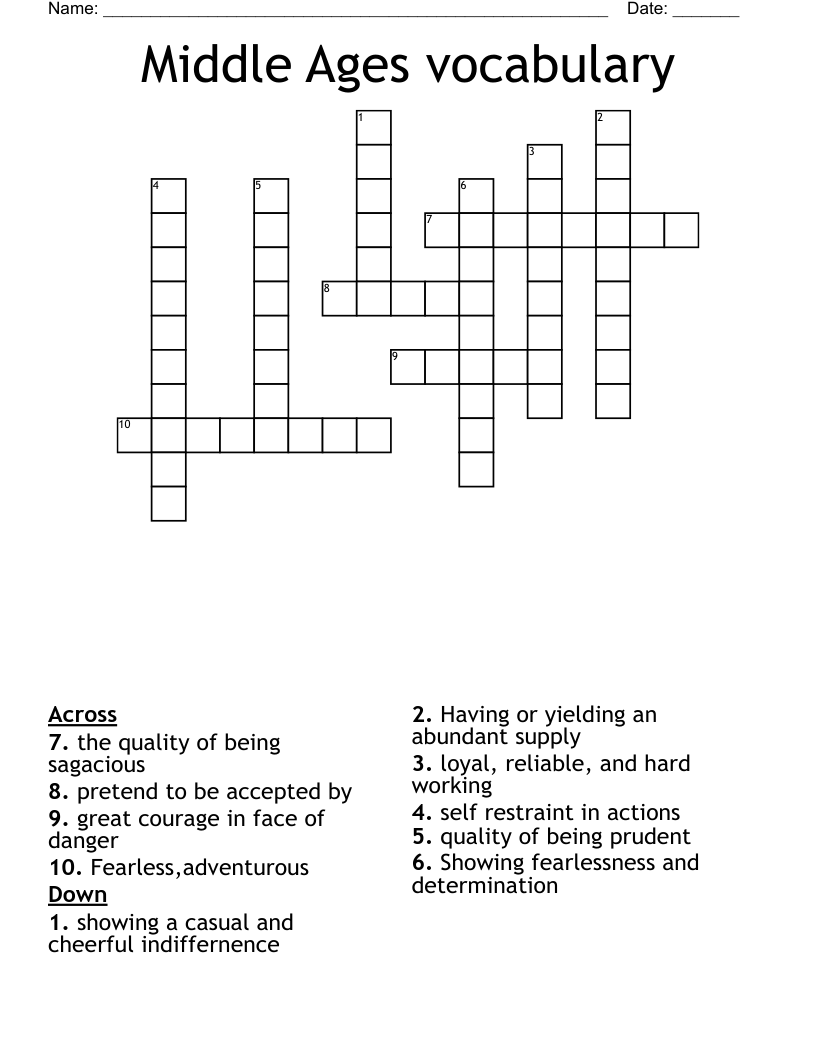 Middle Ages vocabulary  Crossword