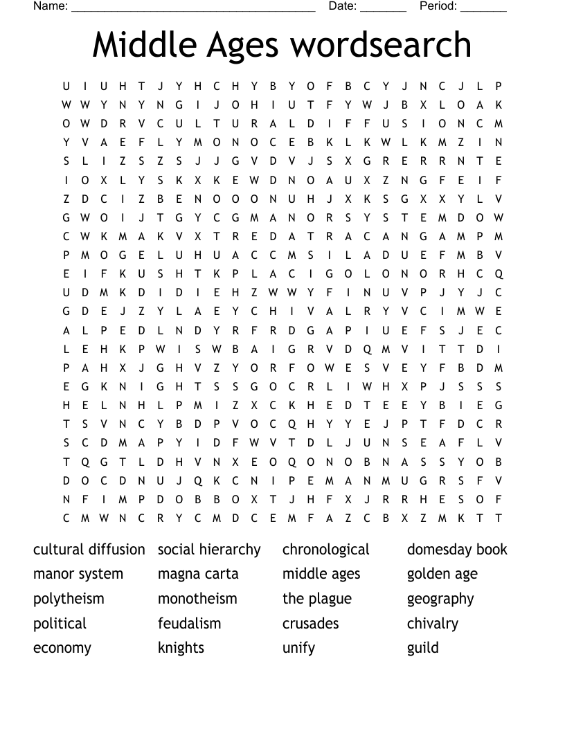 Middle Ages wordsearch