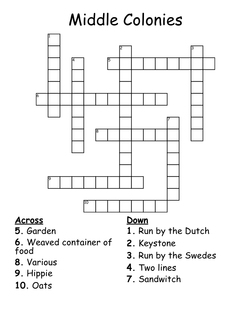 Middle Colonies Crossword