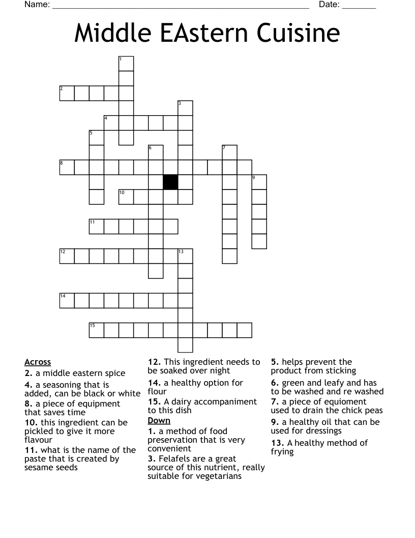 Middle EAstern Cuisine Crossword