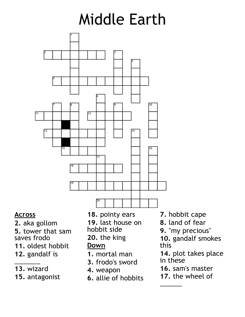 Middle Earth Crossword