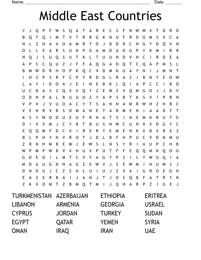 Middle East Countries Word Search