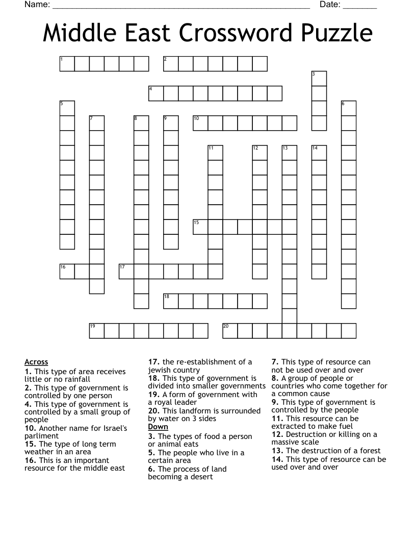 Middle East Crossword Puzzle