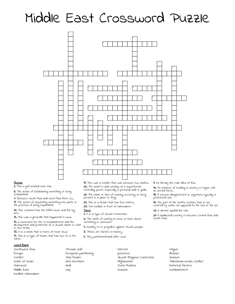 Middle East Crossword Puzzle