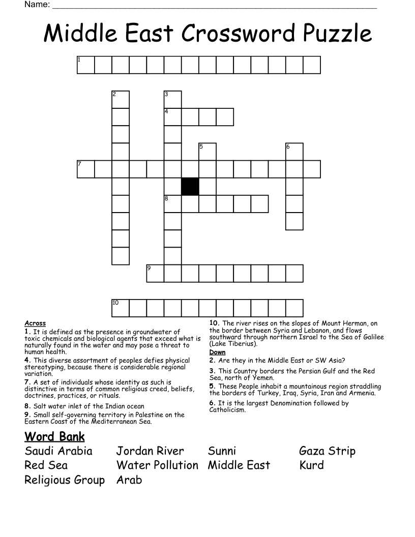 Middle East Crossword Puzzle
