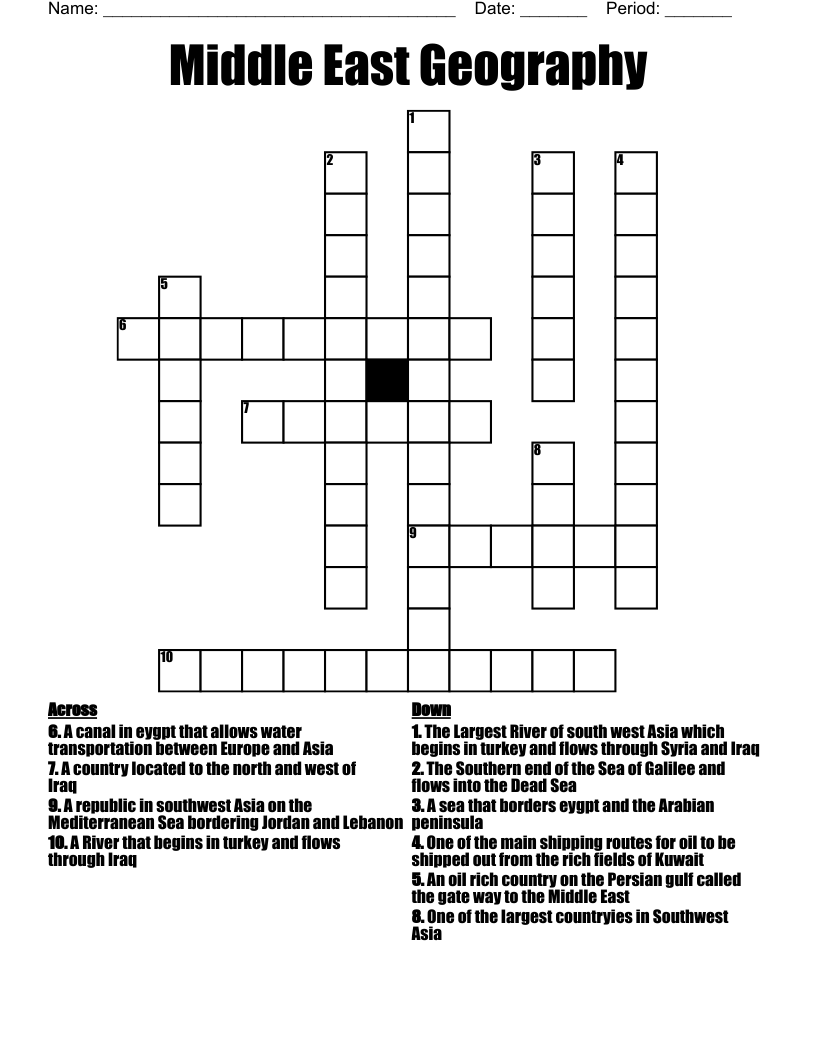 Middle East Geography Crossword