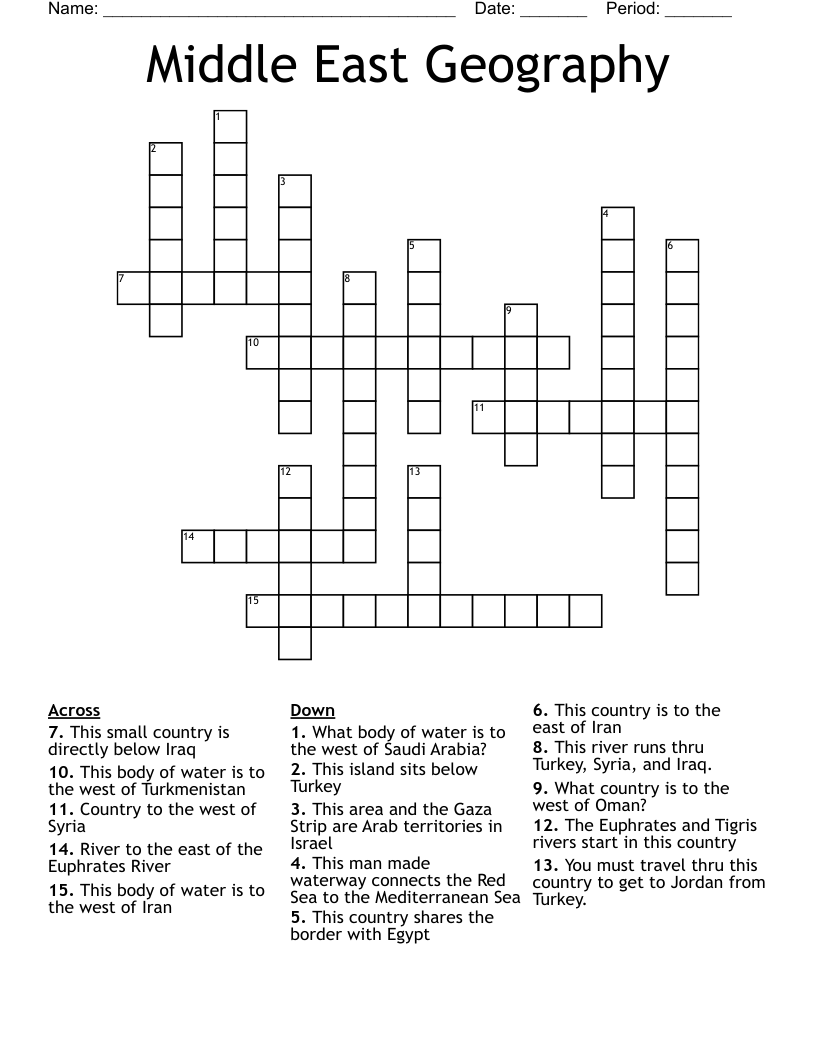 Middle East Geography Crossword