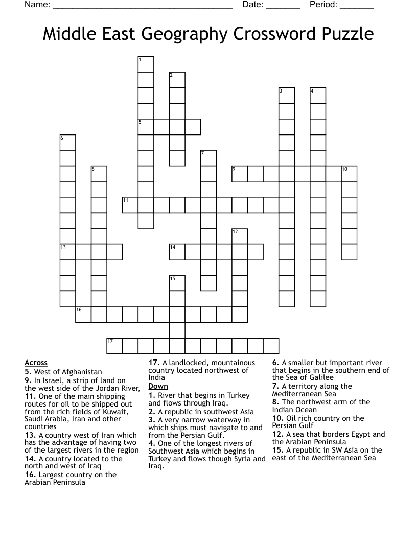 Middle East Geography Crossword Puzzle