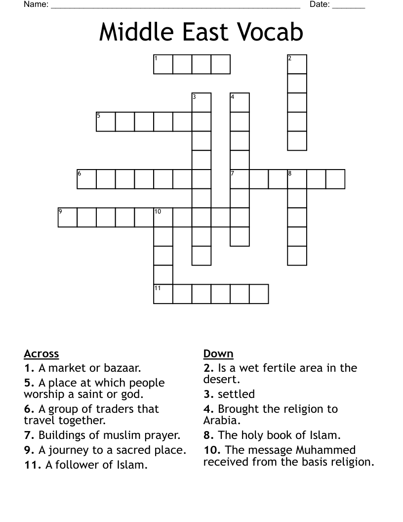 Middle East Vocab Crossword