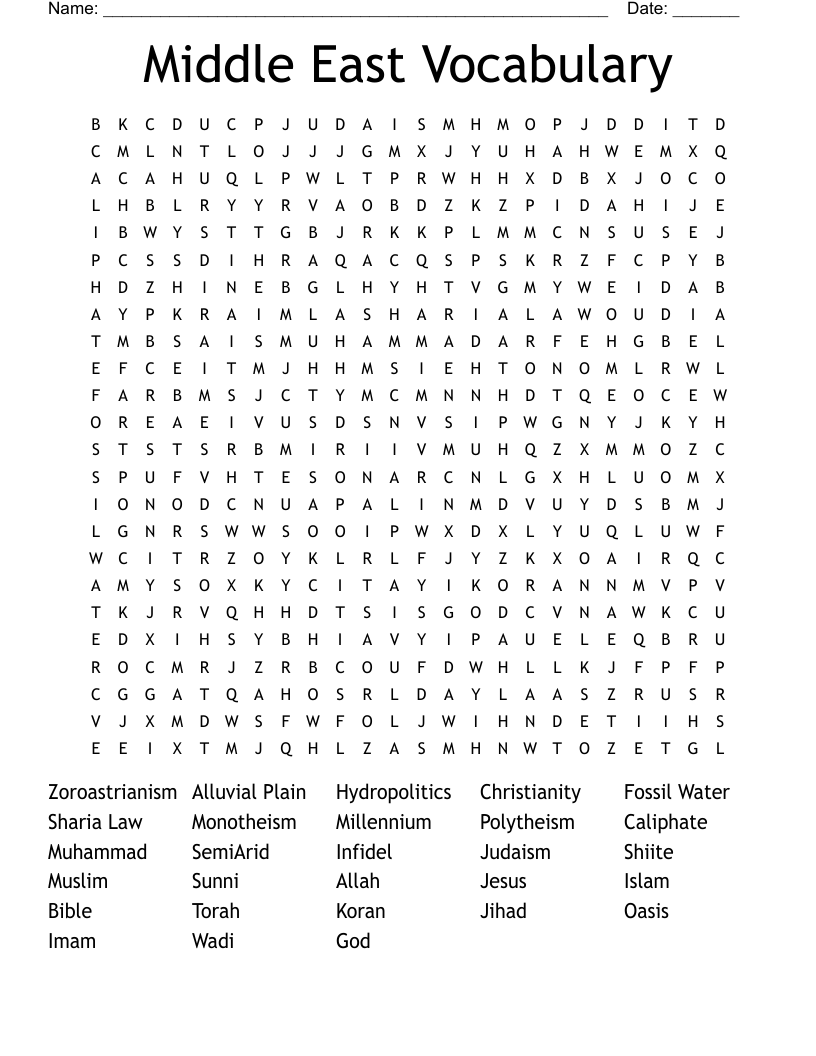 Middle East Vocabulary Word Search