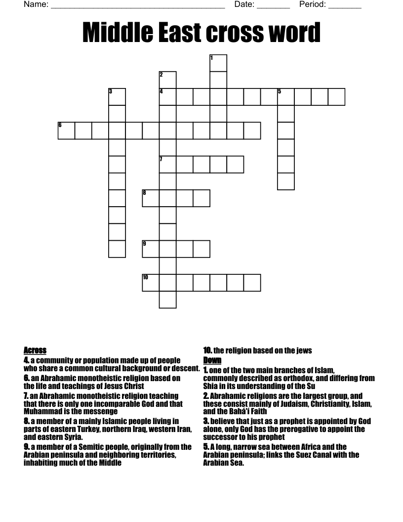 Middle East cross word