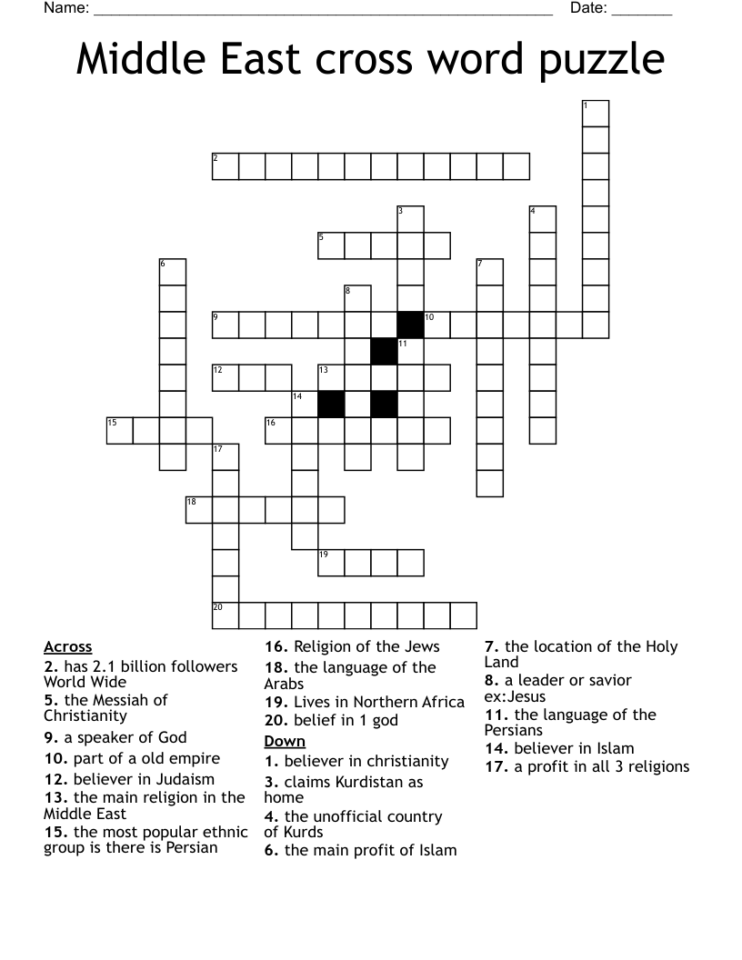 Middle East cross word puzzle