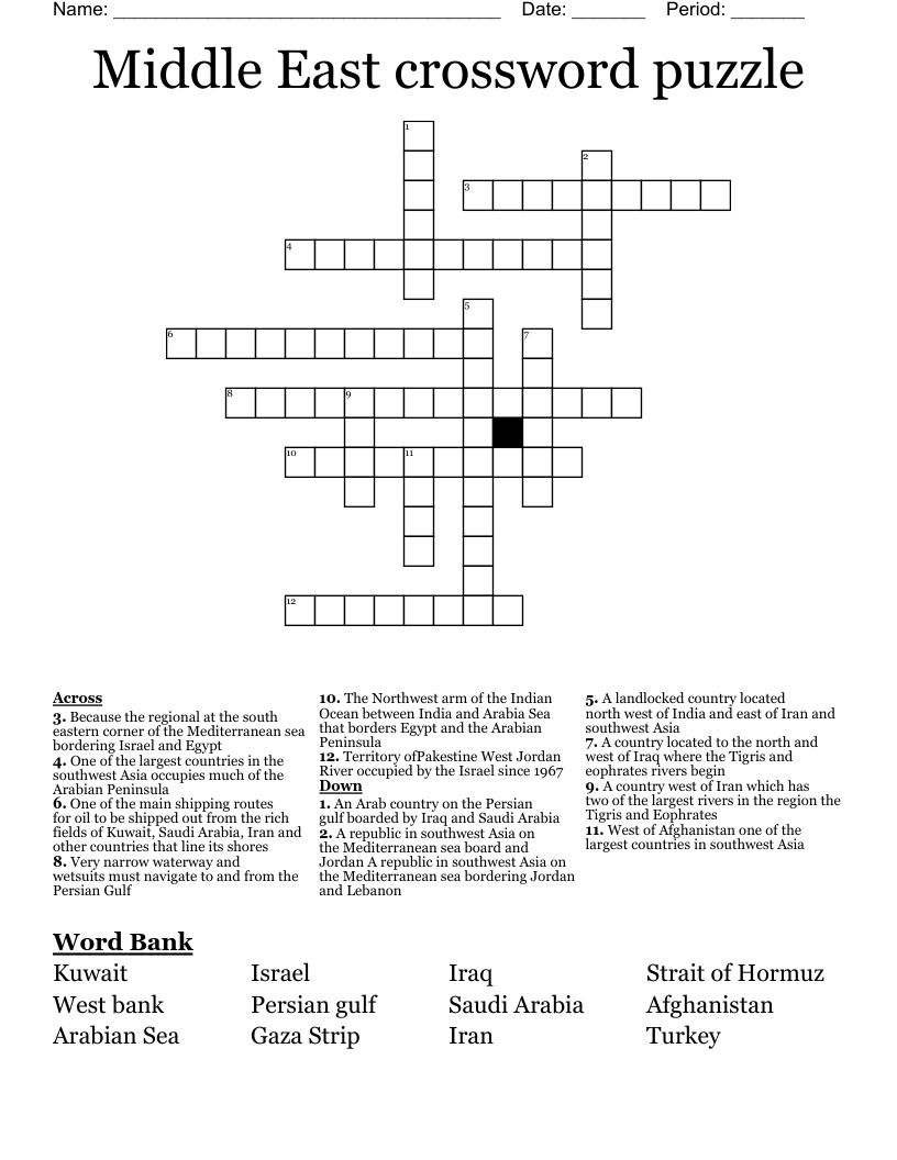 Middle East crossword puzzle