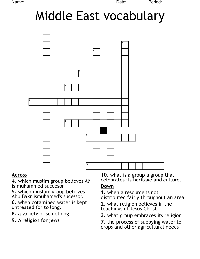 Middle East vocabulary  Crossword