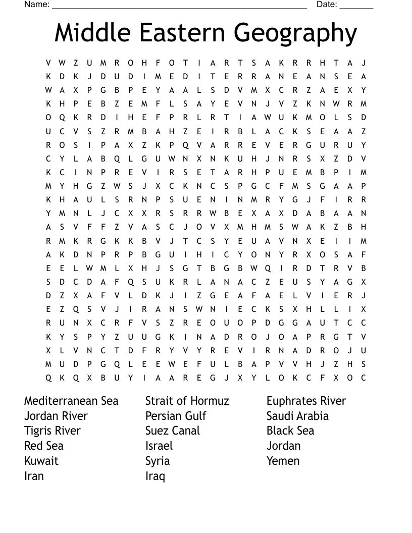 Middle Eastern Geography Word Search