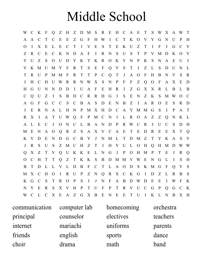 Middle School Word Search
