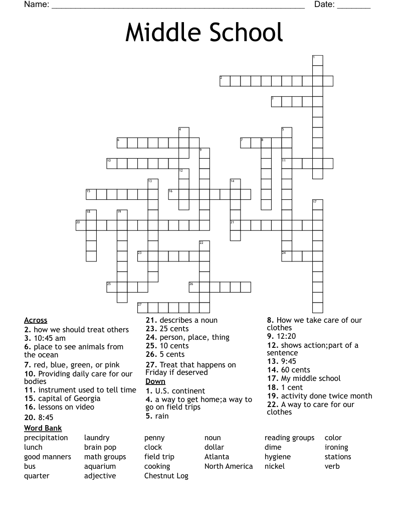 Middle School Crossword