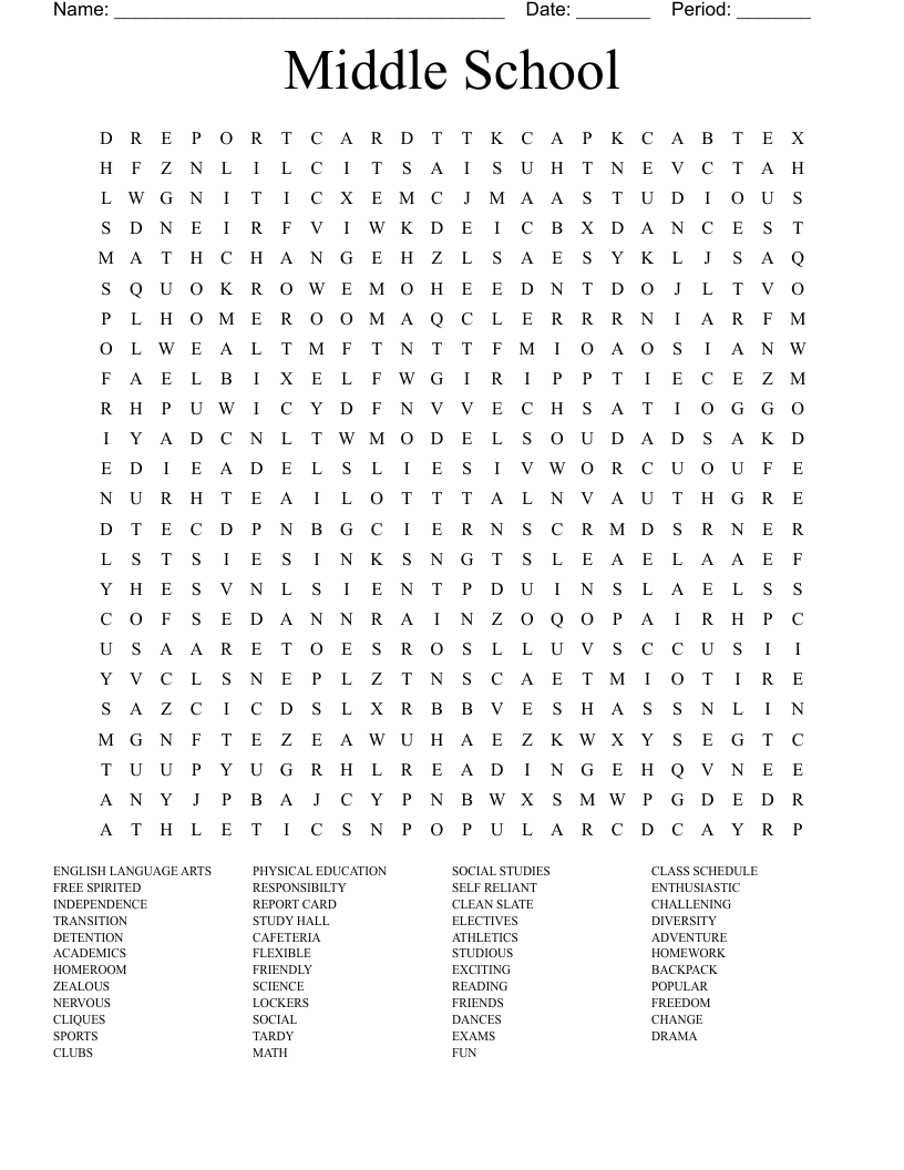 Middle School Word Search
