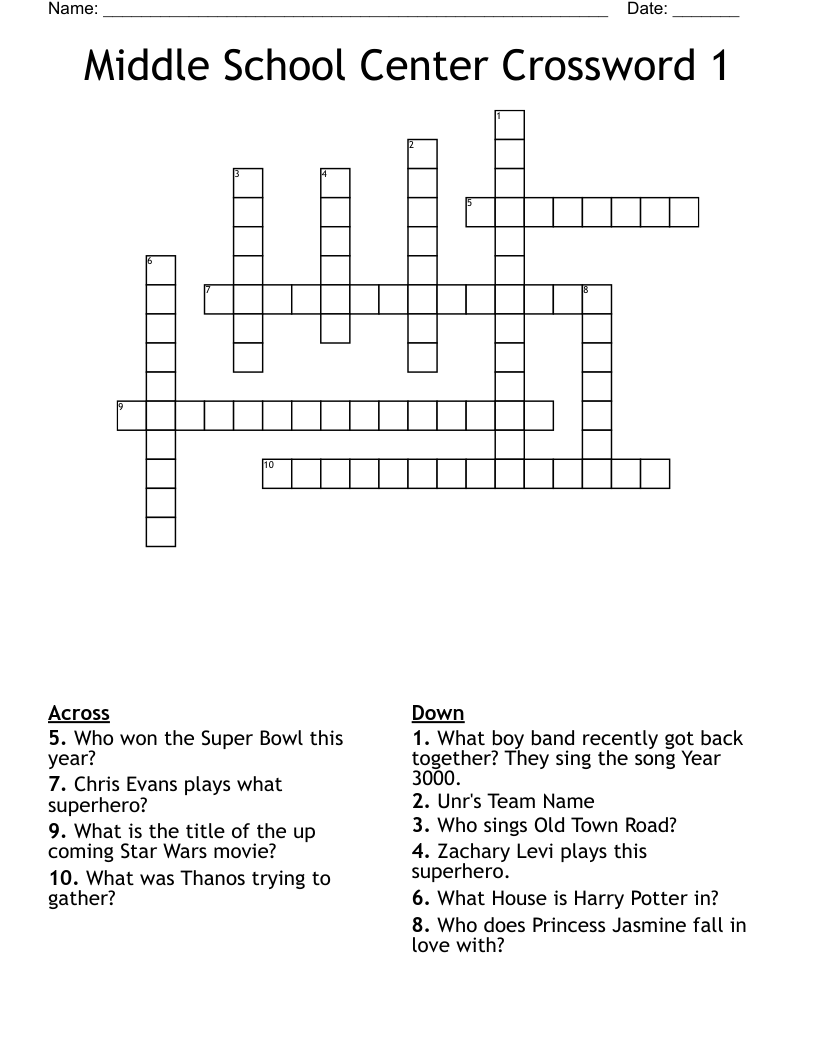 Middle School Center Crossword 1