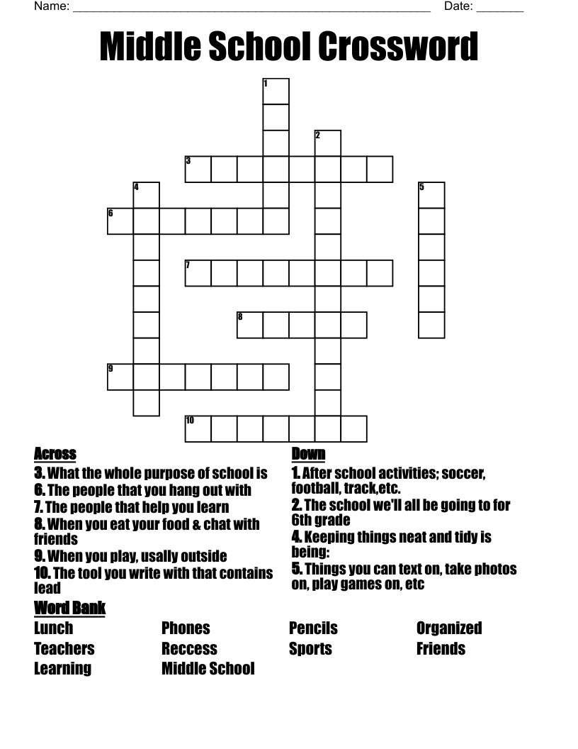 Middle School Crossword