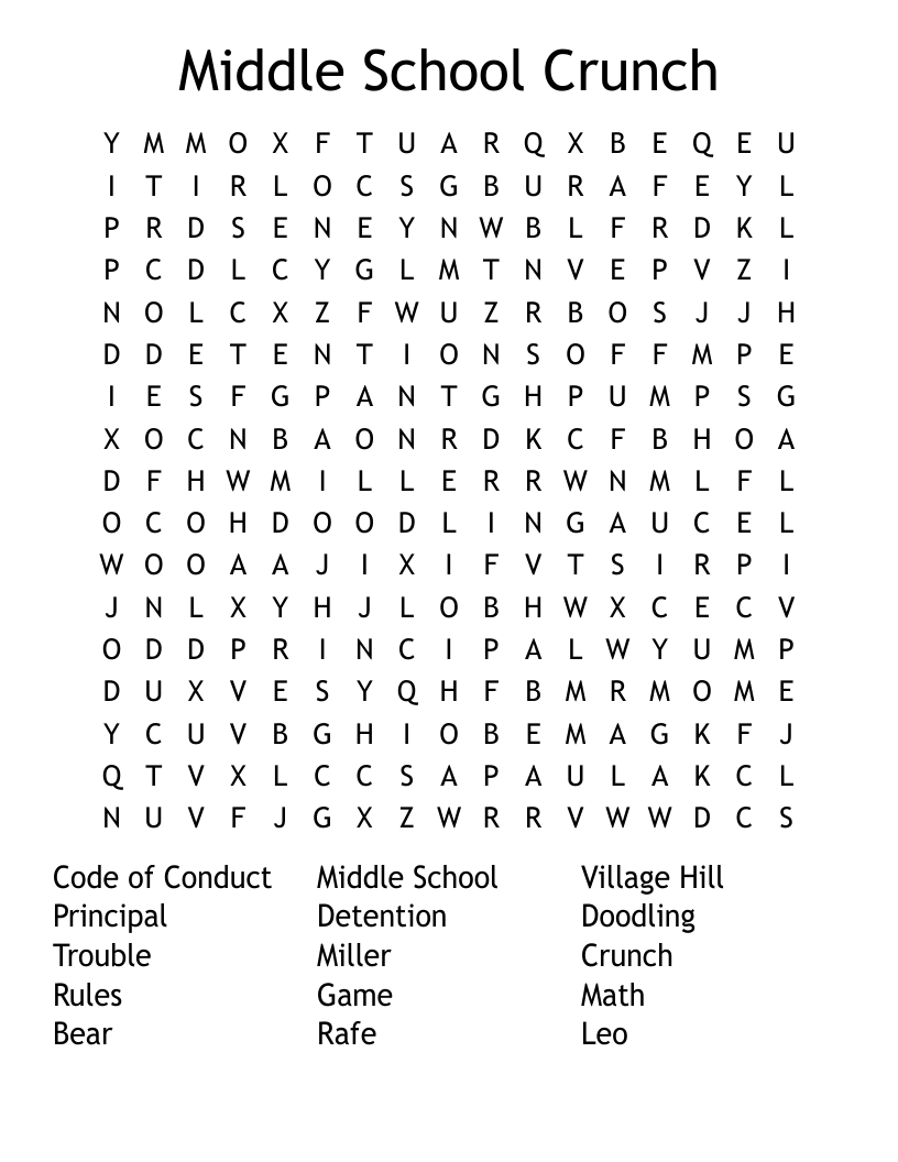 Middle School Crunch Word Search