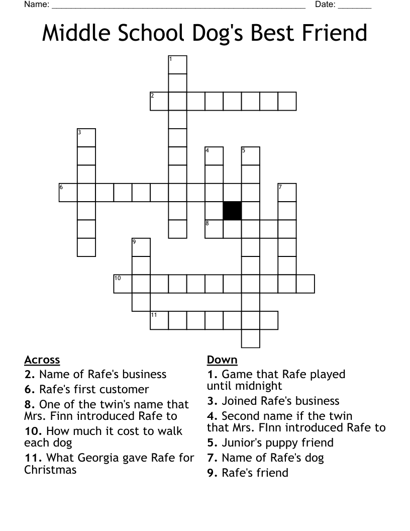 Middle School Dog's Best Friend Crossword