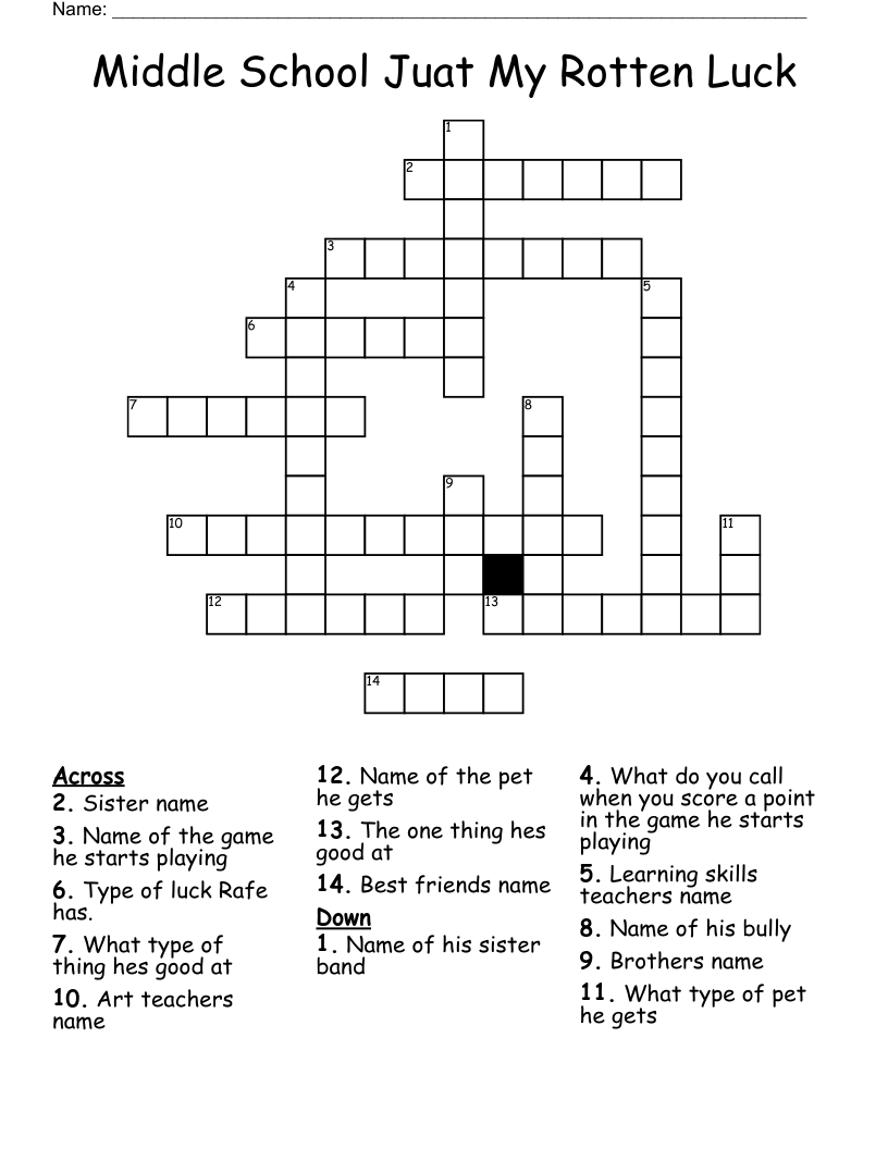 Middle School Juat My Rotten Luck Crossword