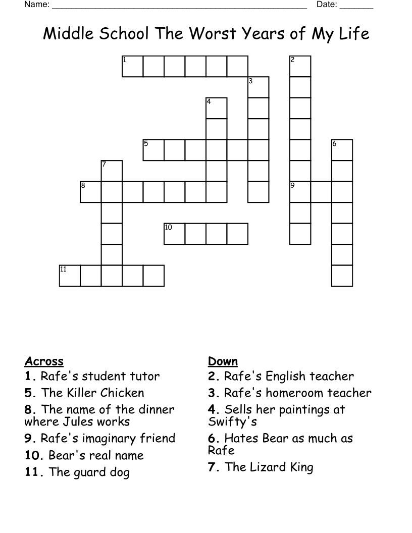 Middle School The Worst Years of My Life Crossword
