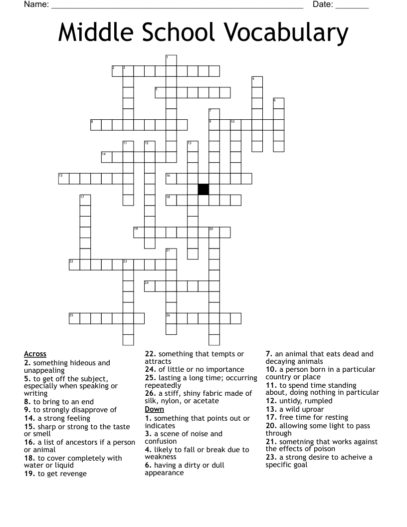 Middle School Vocabulary Crossword