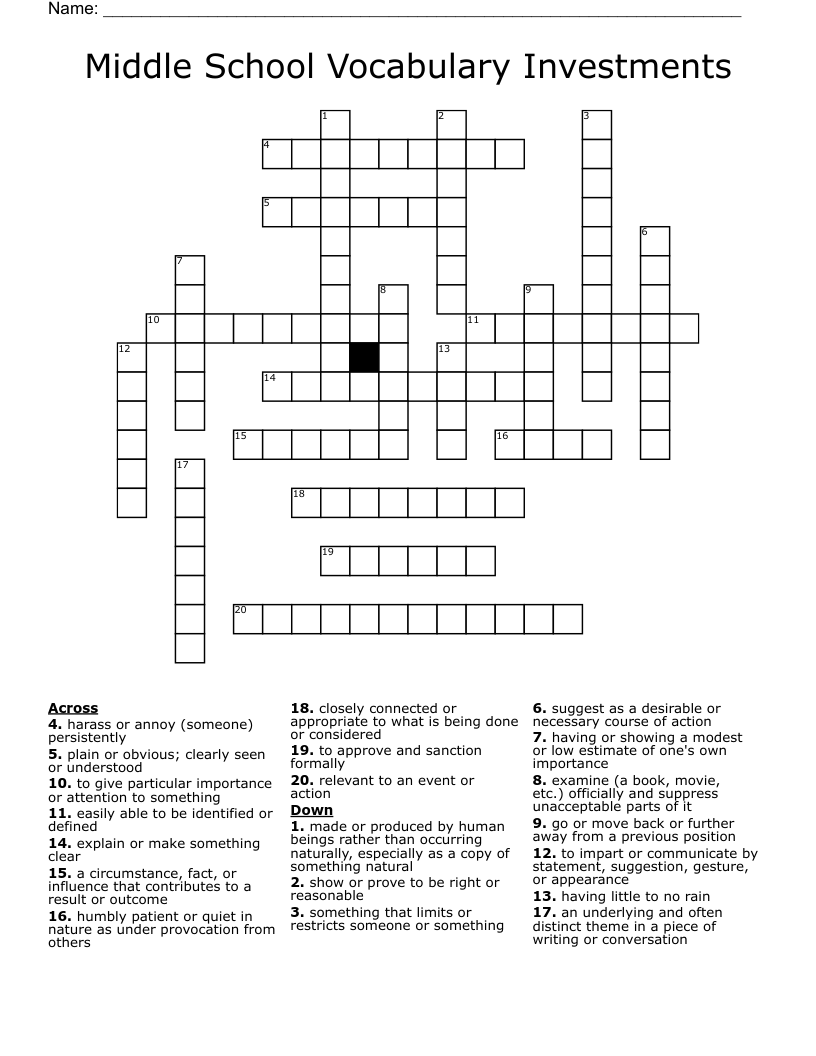 Middle School Vocabulary Investments Crossword